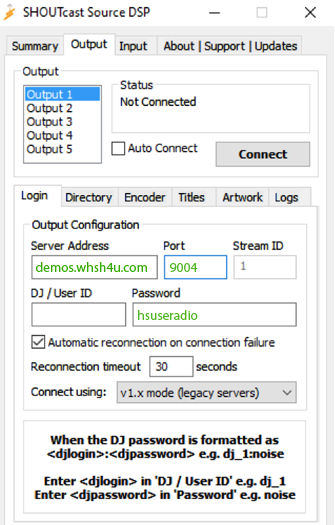 SHOUTcast Settings