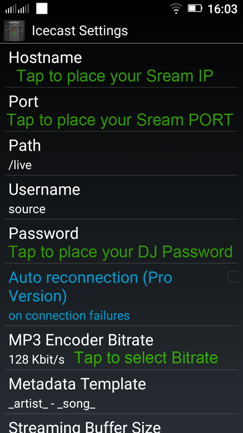 Settings for IceCast v2