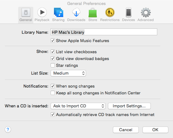 itunes General Tab