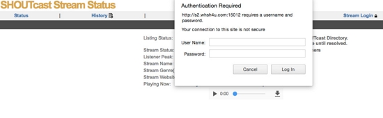 Login to SHOUTcast Admin Page