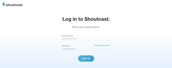 SHOUTcast login to Radiomanager