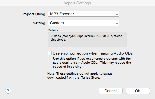 itunes Import Settings